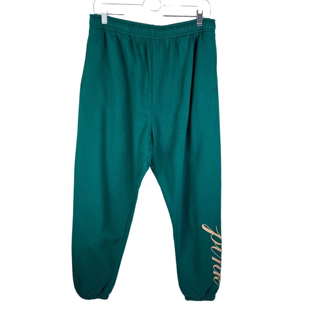 Victoria Secret Pink Green Gold Logo Athletic Atleisure Women's Sweatpants L